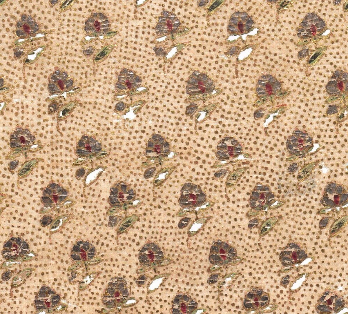 Detail of an old hand-block-printed cotton textile with small floral butis (museum collection).